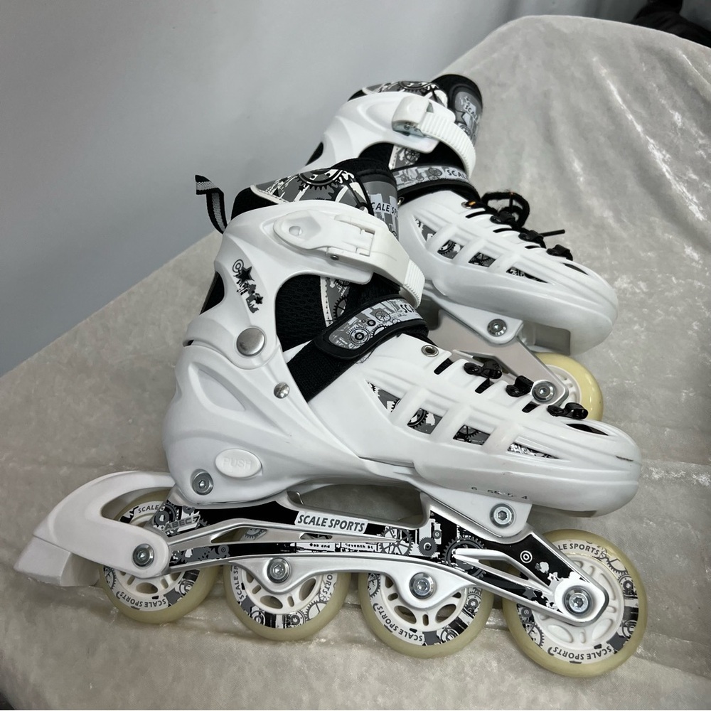 ROLLER BLADES scale sports white black gray youth size 4-6